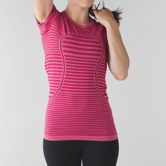 Lululemon Run Swiftly Heathered Berry Rumble tee athletic tee pink striped 8 - Picture 1 of 7